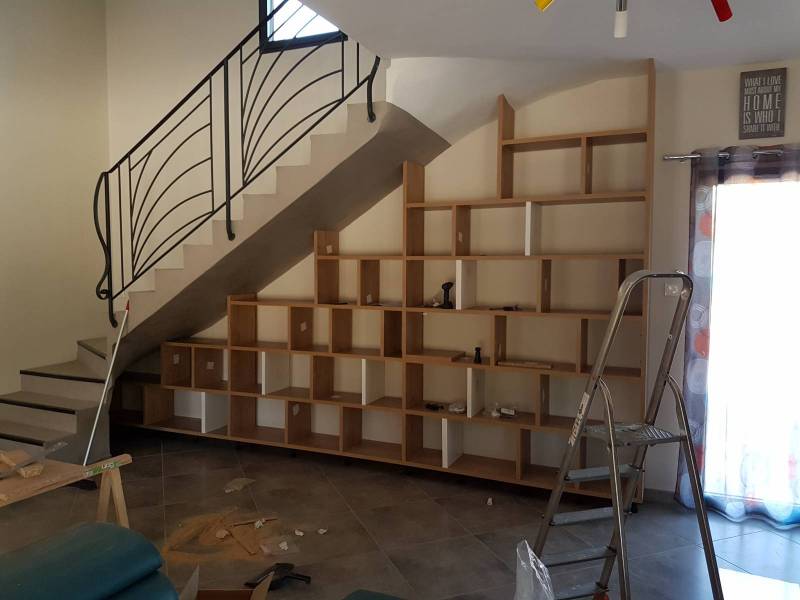 Bibliothèque sur mesure en bois metal aix en provence